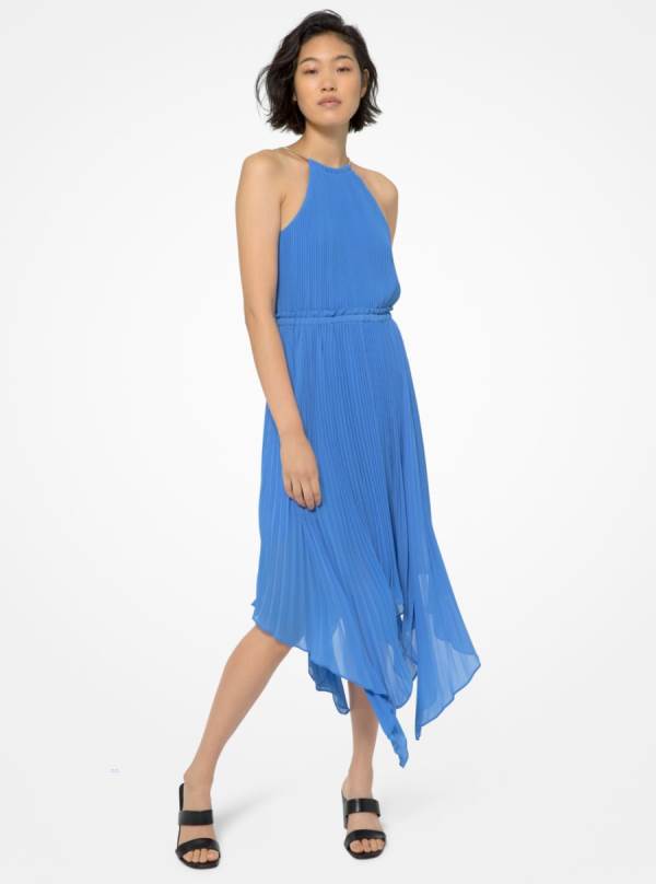 Damske Saty Michael Kors Pleated Georgette Halter Modre - Oblecenie Michael Kors Levně | VKUMS-9730
